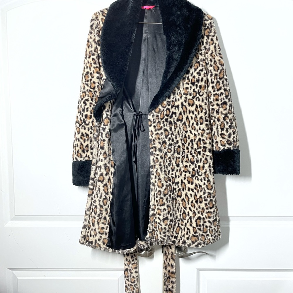 Betsey Johnson Vintage 2k Leopard Teddy Coat Robe size S - Picture 7 of 12